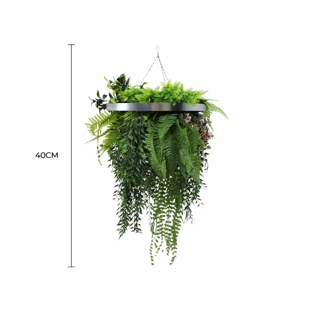 Premium Hanging Artificial Plant Arrangement with Silver Frame 40cm UV Resistant - Image 2