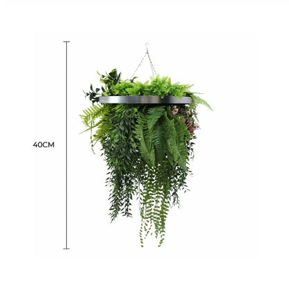 Premium Hanging Artificial Plant Arrangement with Silver Frame 40cm UV Resistant - Image 2