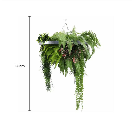 Silver Framed Roof Hanging Disc with Draping Life-Like Plants UV Resistant 60cm - Image 2