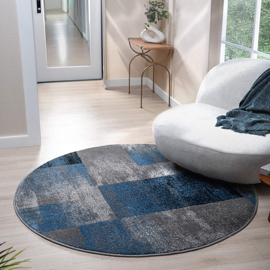 Slate 766 Blue Contemporary Round Rug