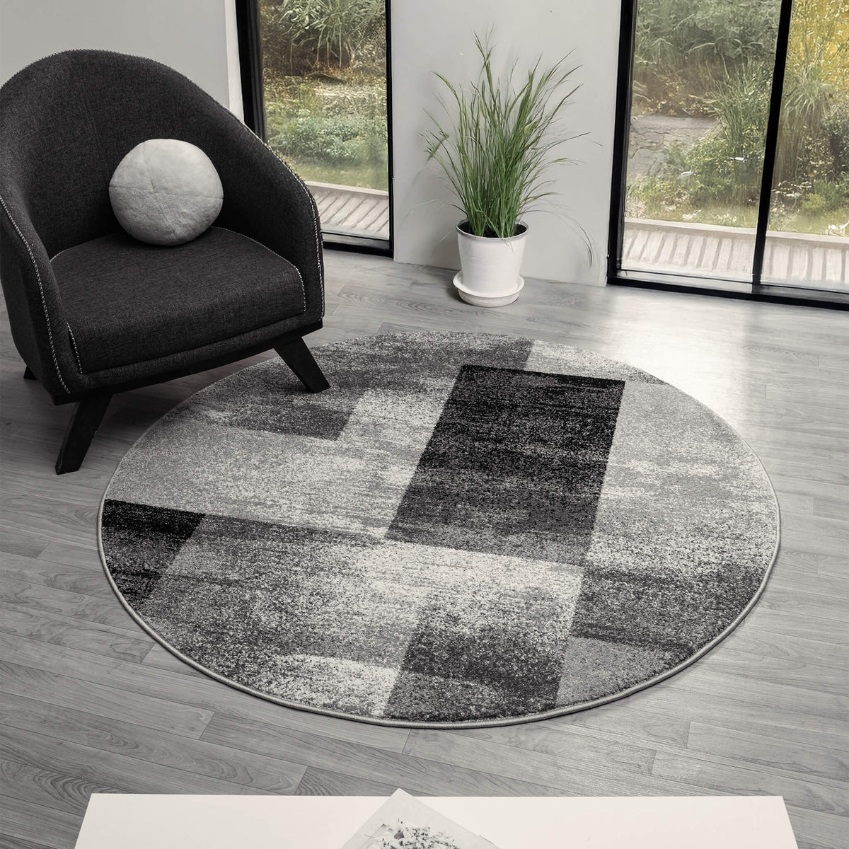 Slate 766 Grey Contemporary Round Rug