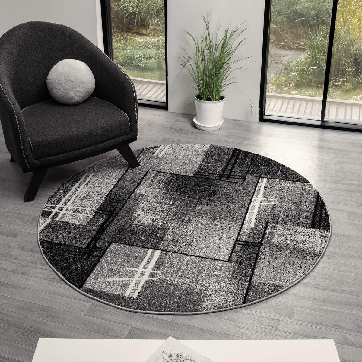 Slate 768 Grey Contemporary Round Rug