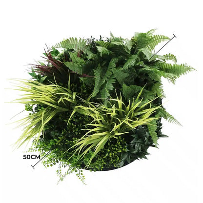 Slimline Artificial Green Wall Disc Art 50cm Grassy Fern Fields UV Resistant (Black) - Image 2