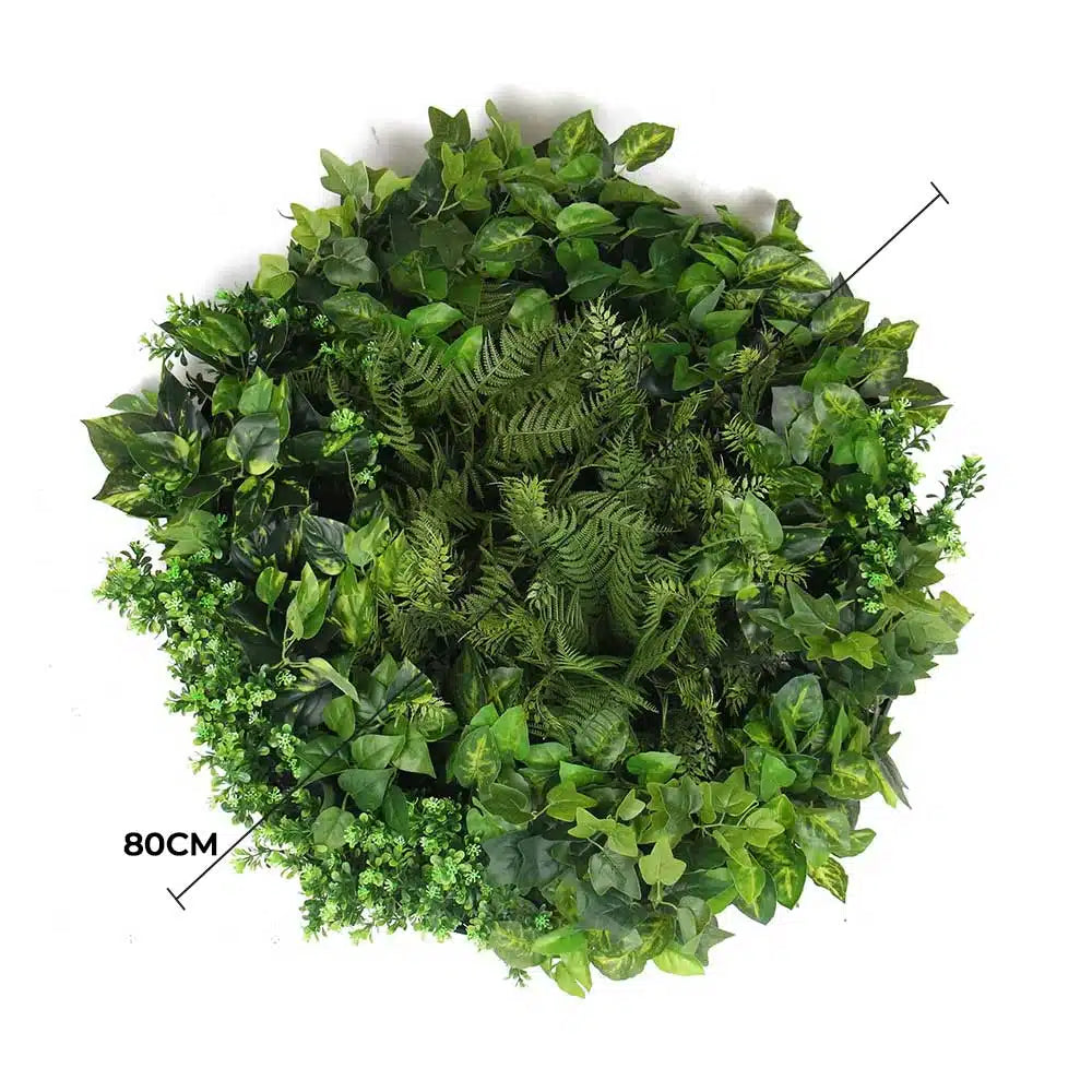 Slimline Artificial Green Wall Disc Art 80cm Mixed Green Fern & Ivy (Modern Black) - Image 2
