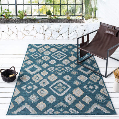 Terrace 551 Turquoise Indoor Outdoor Modern Rug