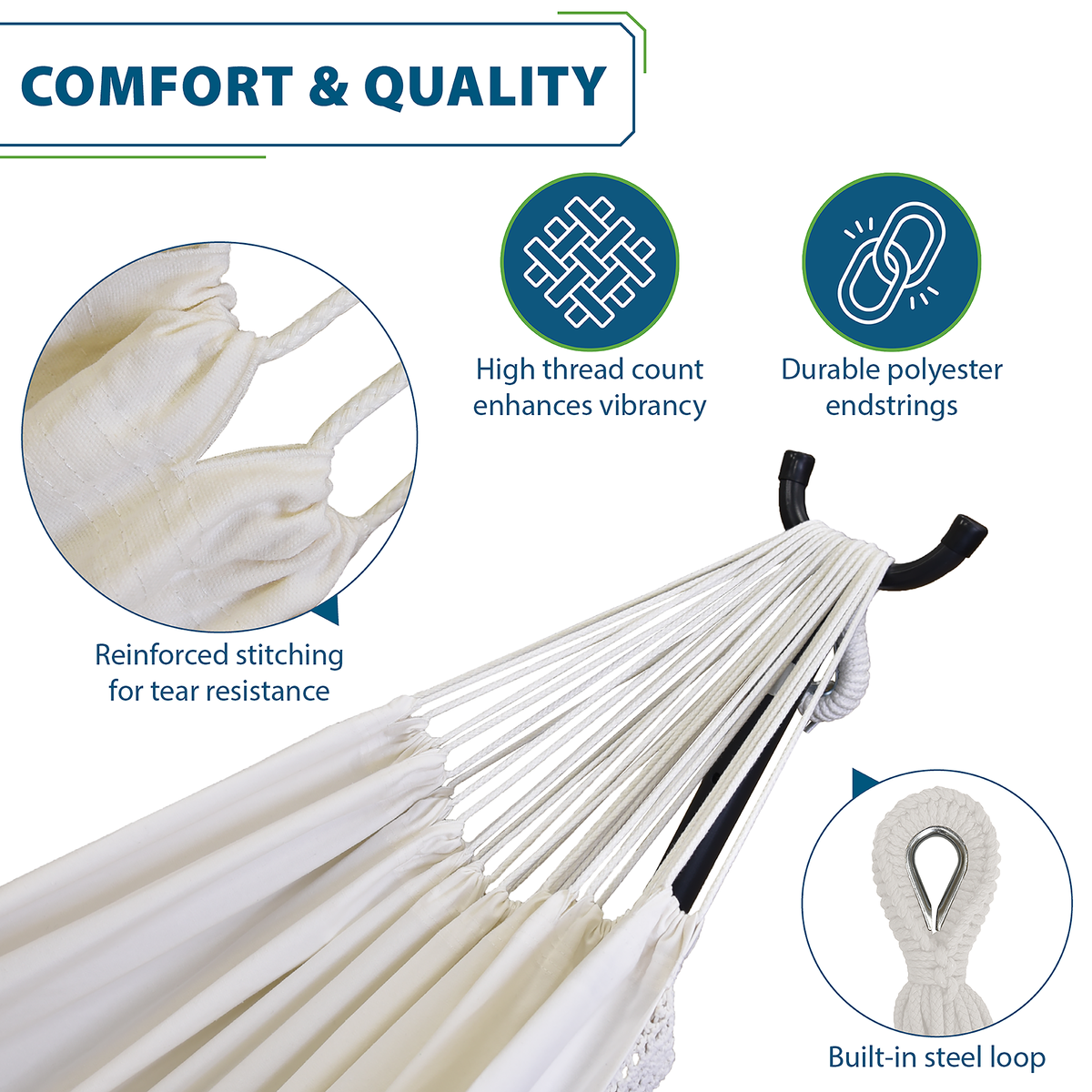 Vivere Brazilian Style Cotton Hammock - Natural with Fringe