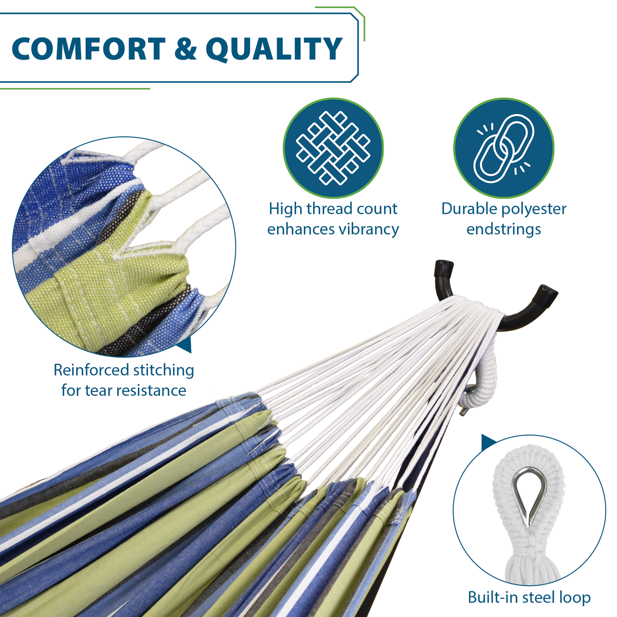 Vivere Brazilian Style Cotton Hammock - Oasis