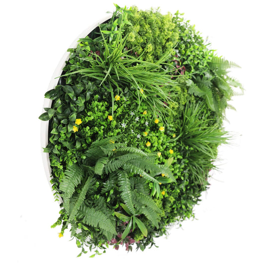 Slimline Artificial Green Wall Disc Art 100cm Country Fern UV Resistant (White)