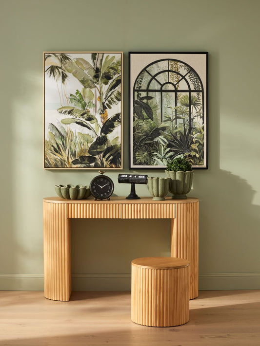Wooden Table w Fluted Panelling 120x76cm