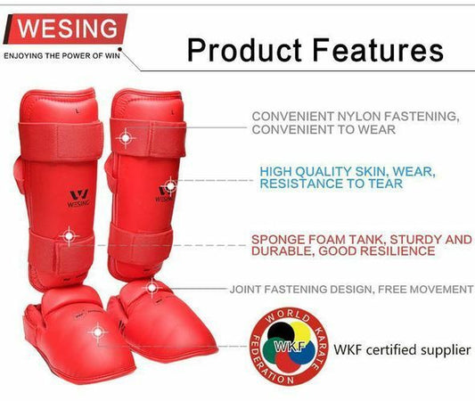Wesing WKF Approved Shin & Instep Guards - Small Red