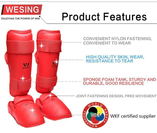 Wesing WKF Approved Shin & Instep Guards - Small Red