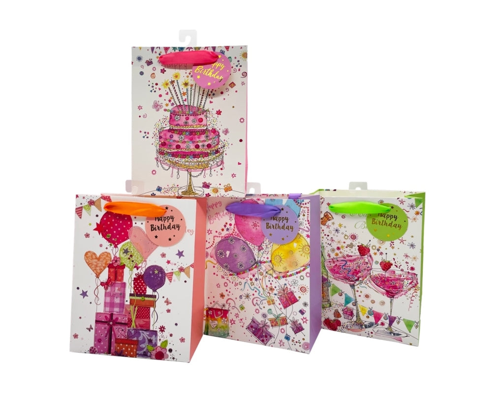 bulk 24 Small Bash Birthday Gift Bag Glitter Assorted 14cm