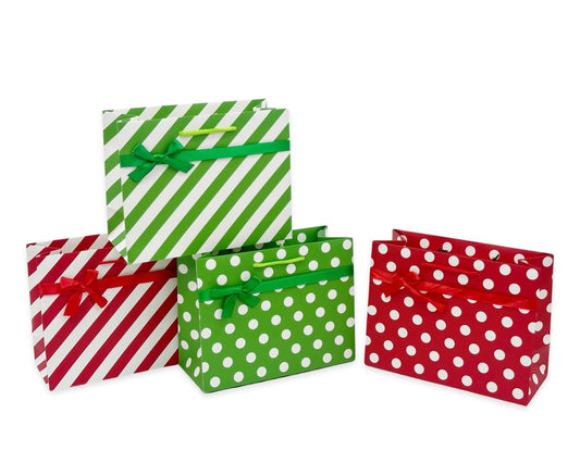 bulk 48 Small Red & Green Dots Stripes Gift Bag Assorted 14cm