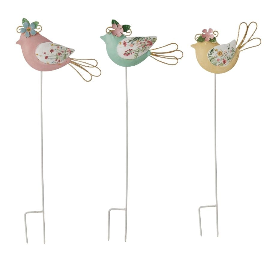 Set 3 Asst Colourful Bird Garden Stakes cm