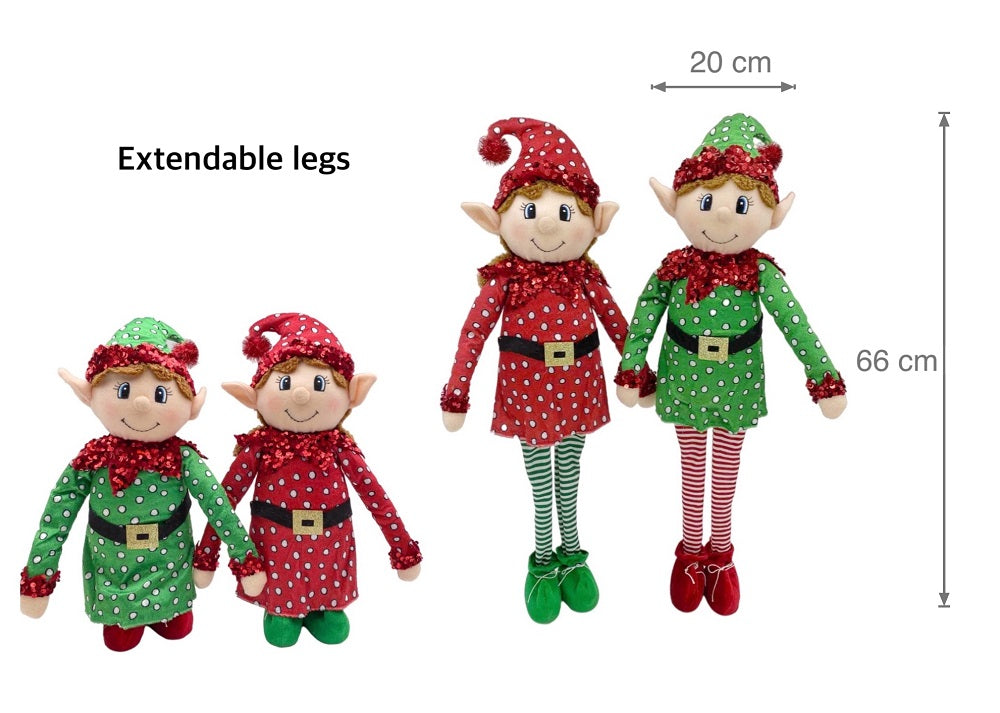 bulk 6 Xmas Plush Extendable Standing Elves w/ Sequins 66cm