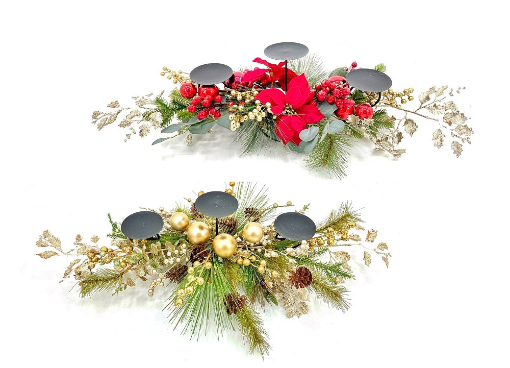 bulk 4 Elegant Red & Gold Leafy Xmas Center Piece 85cm