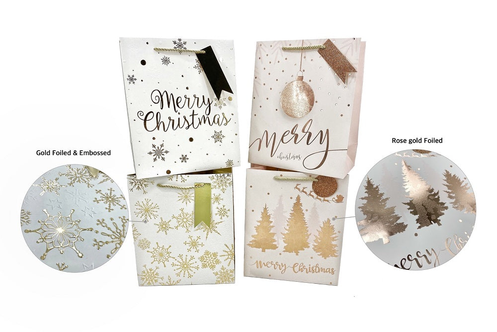 bulk 48 Medium Foiled Xmas Gift Bag 23cm