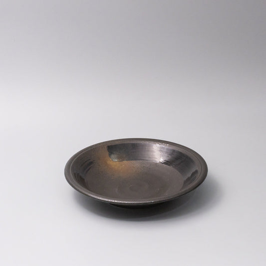 Shallow Bowl 23cm Mottled Black with Brushstroke