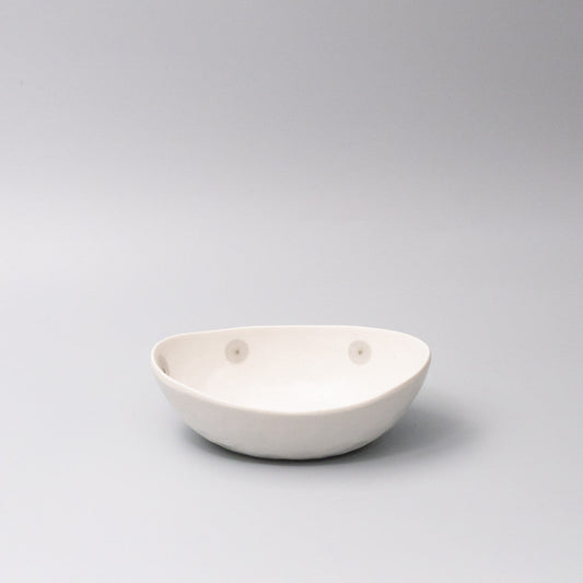 Bowl Oval 20cm White with Grey Dots Design