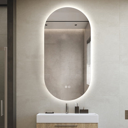 Oval LED Mirror 90cm x 45cm Frameless Backlit Defogger Dimmable