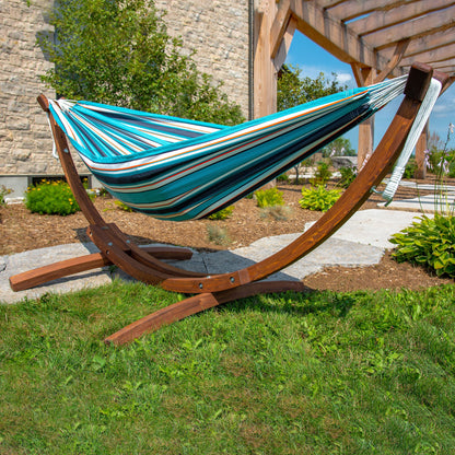 Vivere Double Sunbrella Hammock with Solid Pine Stand (260cm) - Token Surfside