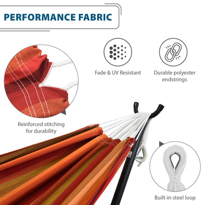 Vivere Double Sunbrella Hammock with Solid Pine Stand (260cm) - Sunset