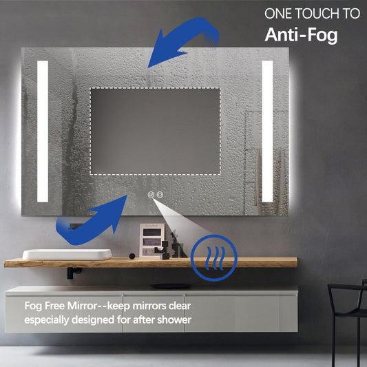 Rectangular Double-Sided Frosted Frontlit LED Mirror 60cm x 80cm Frameless Wall Mounted