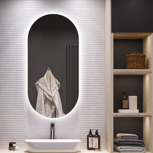 Oval LED Mirror 90cm x 45cm Frameless Backlit Defogger Dimmable