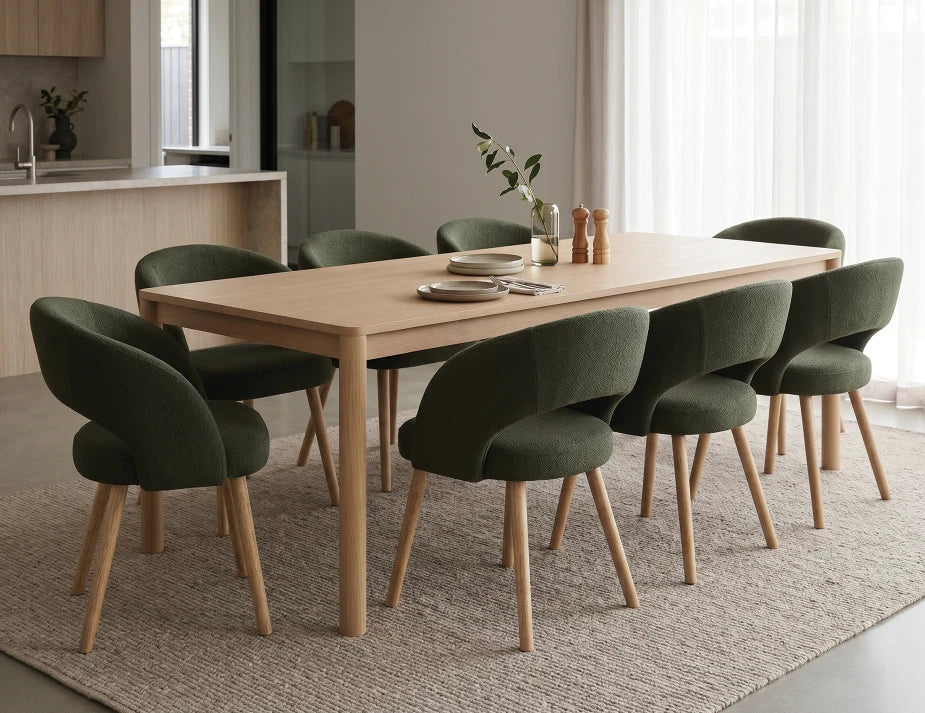 Akito Dining Chair - Natural - Hunter Green Fabric