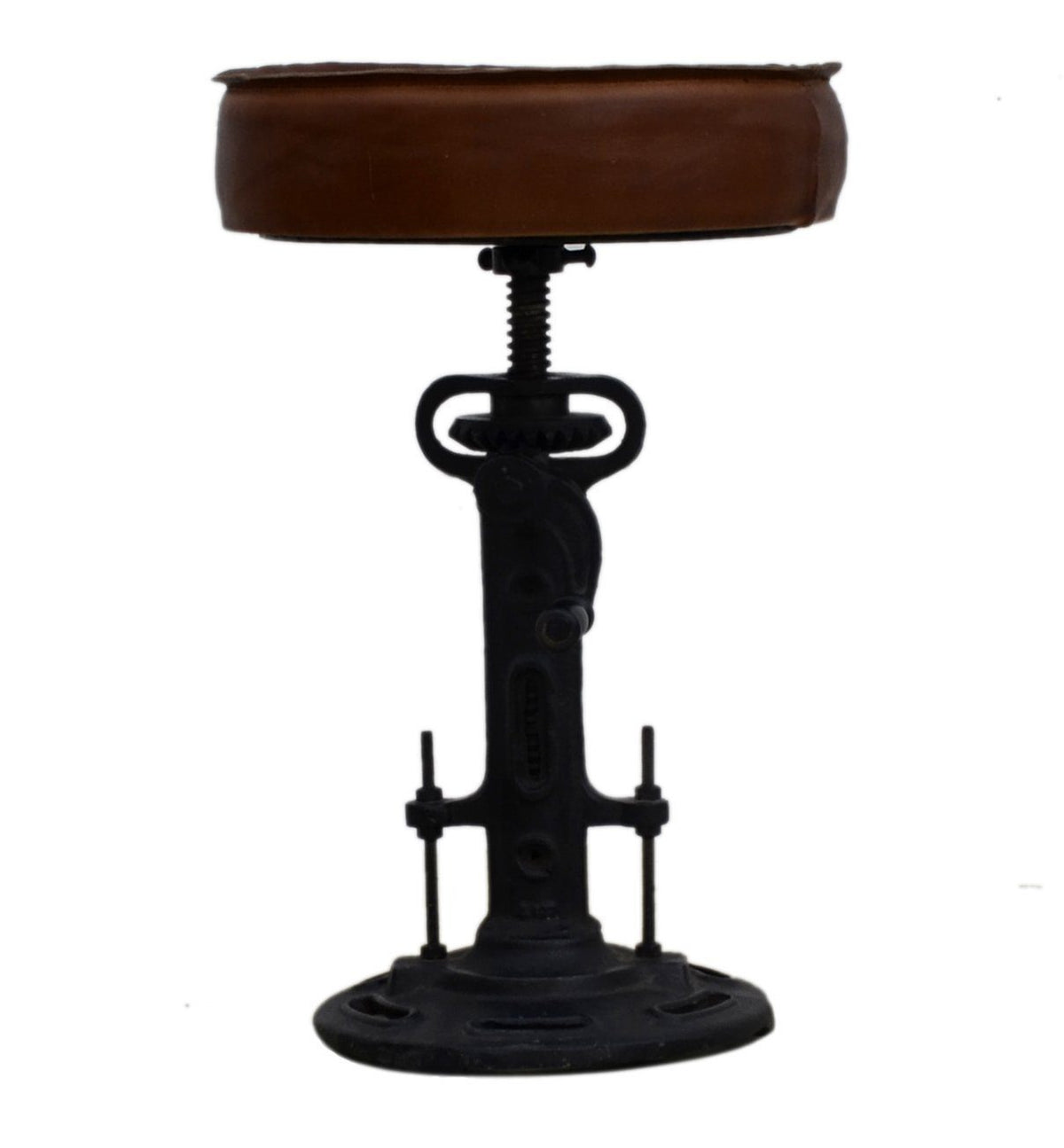 Alistair Cast Iron Wind Up Stool Leather Top 51cm