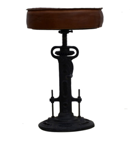 Alistair Cast Iron Wind Up Stool Leather Top 51cm