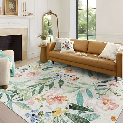 Arcadia Tropical Floral Washable Rug - Green & Pink