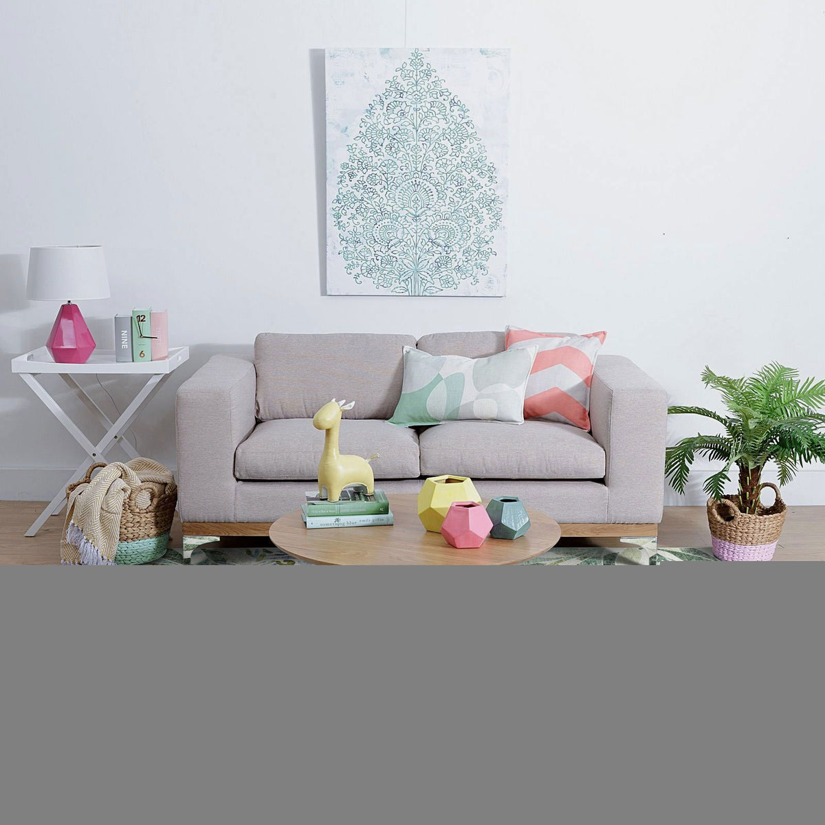 Arcadia Tropical Floral Washable Rug - Green & Pink
