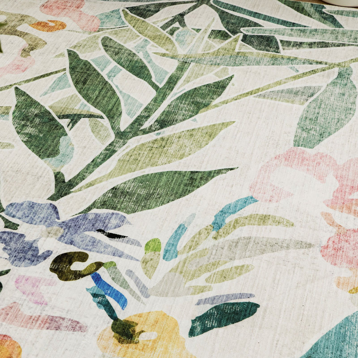 Arcadia Tropical Floral Washable Rug - Green & Pink