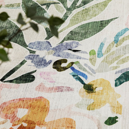 Arcadia Tropical Floral Washable Rug - Green & Pink