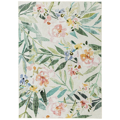 Arcadia Tropical Floral Washable Rug - Green & Pink