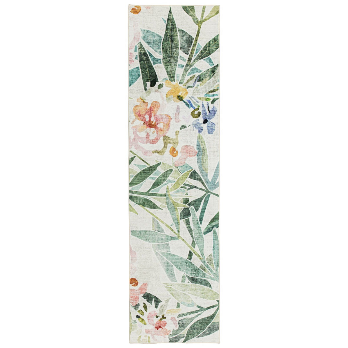 Arcadia Tropical Floral Washable Rug - Green & Pink