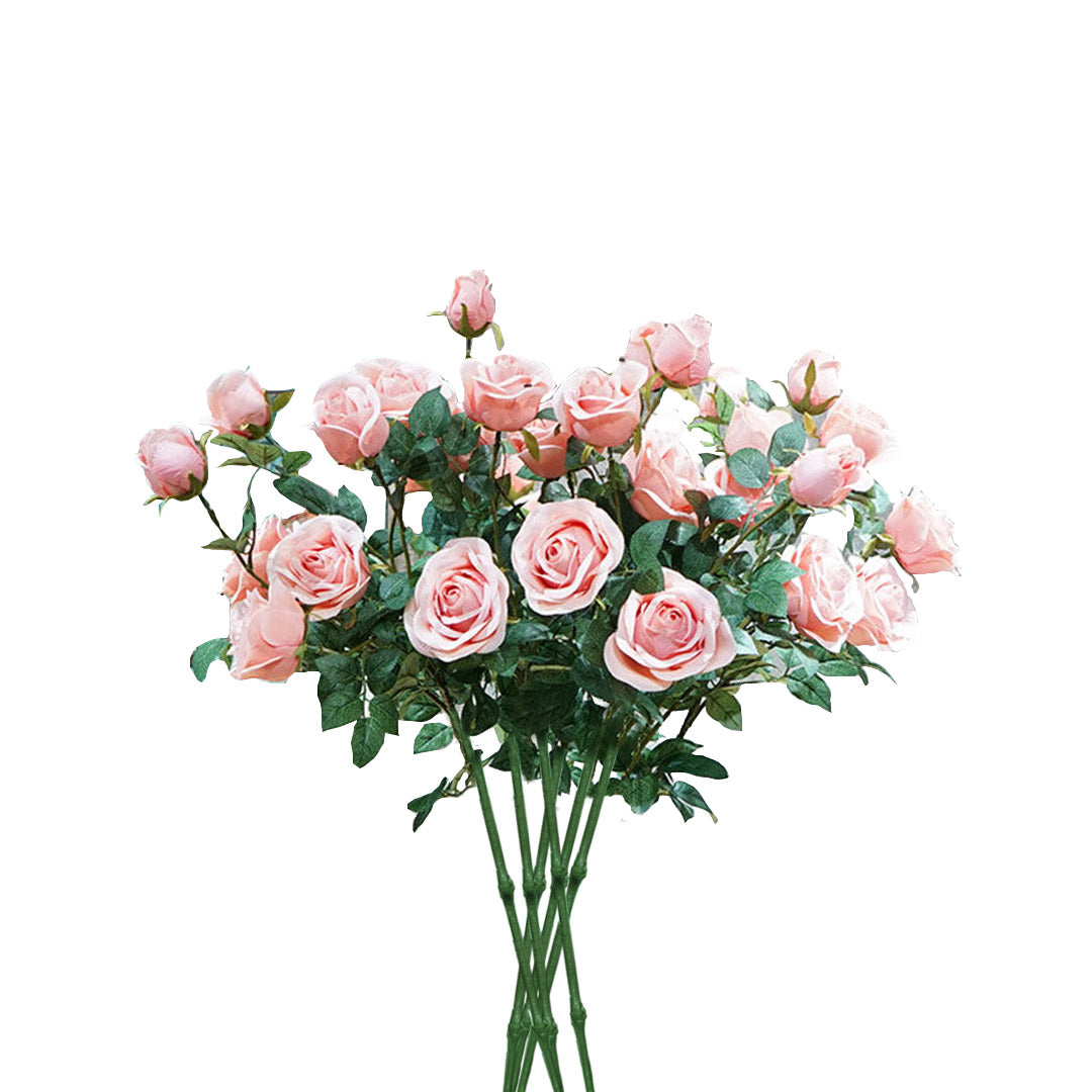 Bulk 8 Artificial Silk Rose Bunch 5 Heads Light Pink