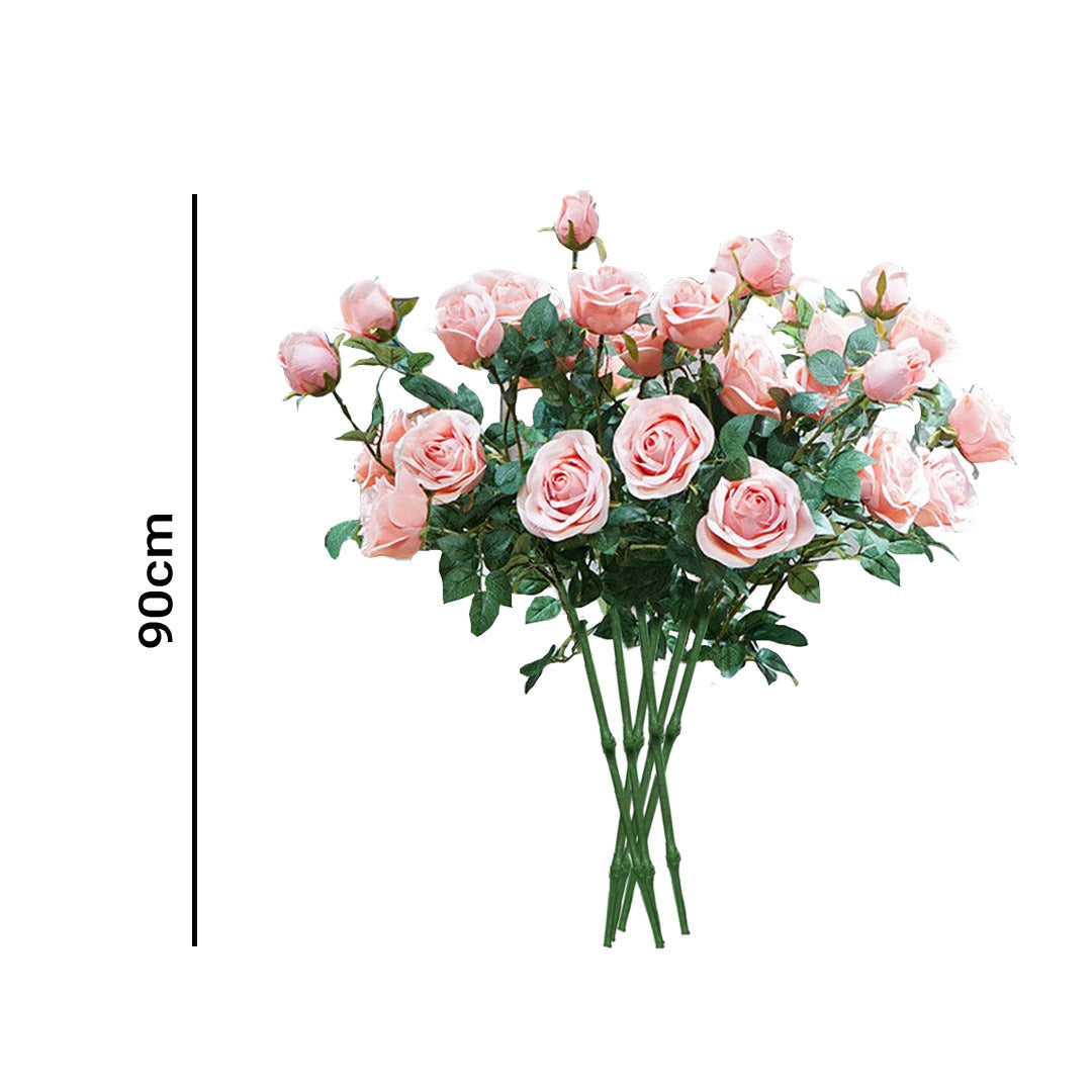 Bulk 8 Artificial Silk Rose Bunch 5 Heads Light Pink