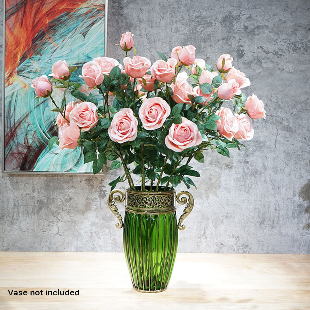 Bulk 8 Artificial Silk Rose Bunch 5 Heads Light Pink