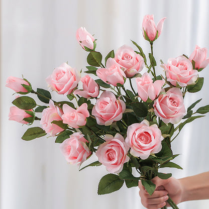 Bulk 8 Artificial Silk Rose Bunch 5 Heads Light Pink