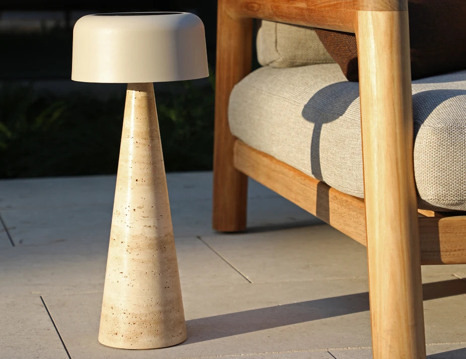 Aura Large Solar Lamp - Outdoor - Latte - Travertine