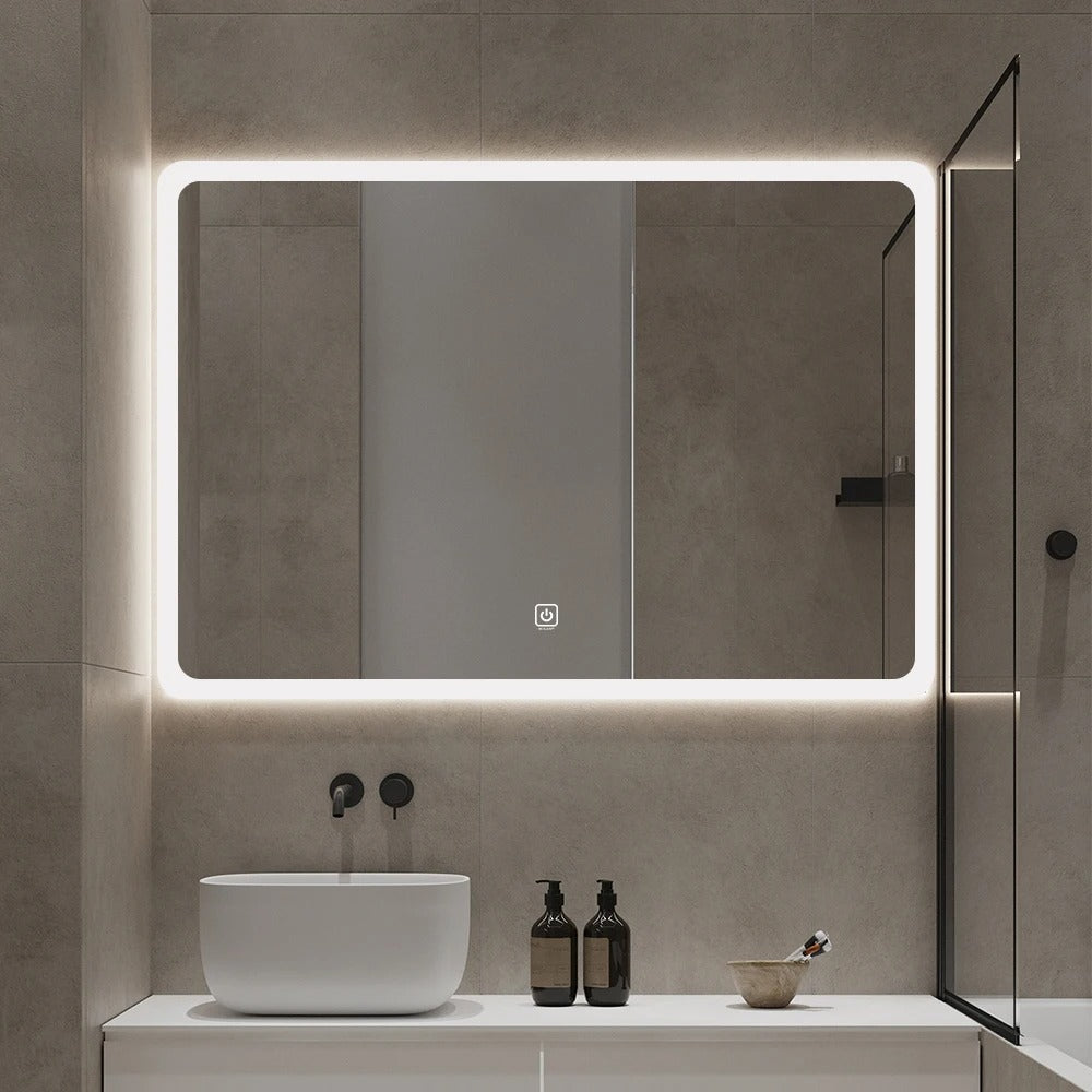 Rectangular LED Mirror 130cm x 80cm Frameless Frosted Wall Mounted Bathroom Defogger Dimmable Touch Sensor