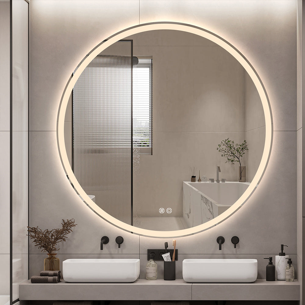 Round LED Mirror 60cm Frosted Defogger Dimmable 25mm Strip