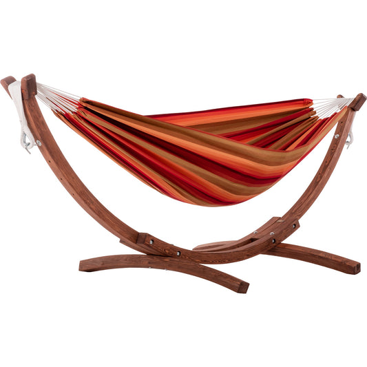 Vivere Double Sunbrella Hammock with Solid Pine Stand (260cm) - Sunset