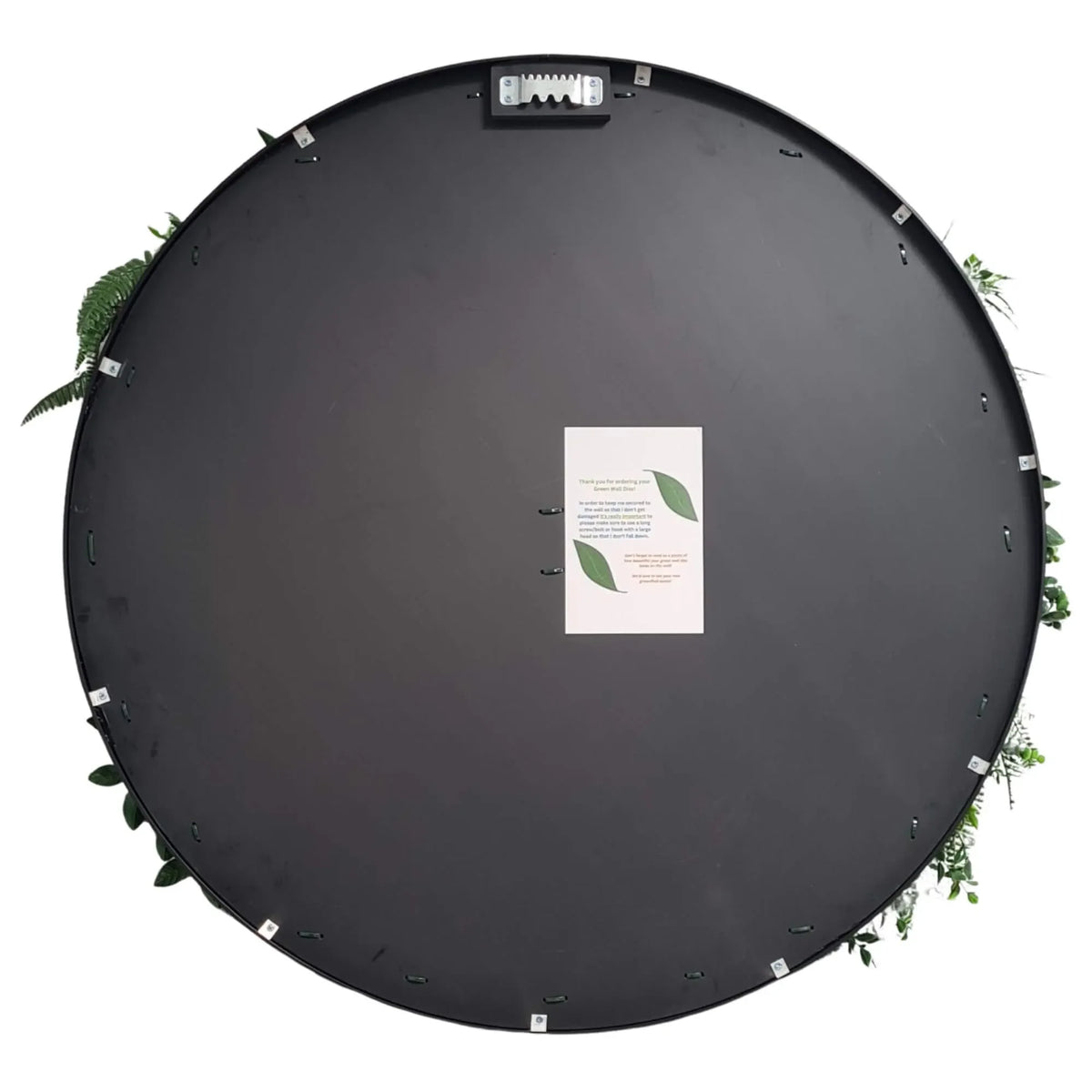 Slimline Artificial Green Wall Disc Art 100cm Country Fern UV Resistant (Black)