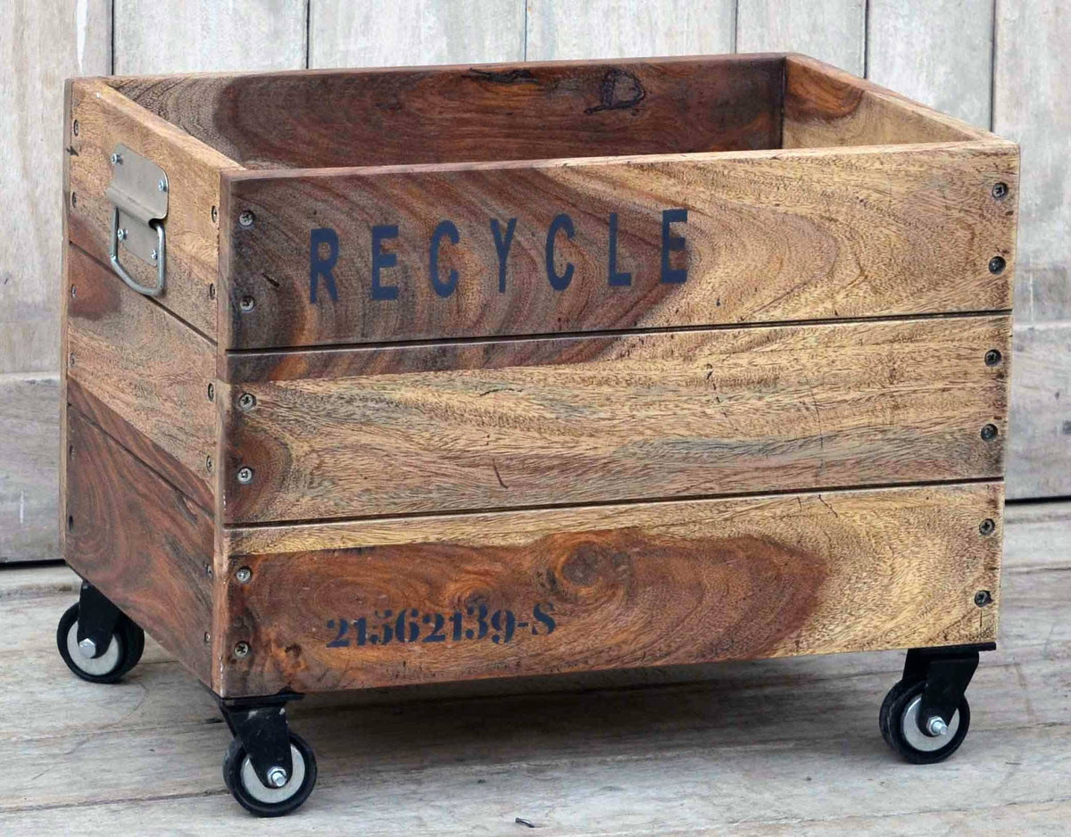 Barrow Mango Wood and Iron Basket on Wheels 45cm