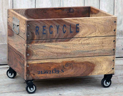 Barrow Mango Wood and Iron Basket on Wheels 45cm