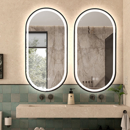 Black Oval LED Bathroom 100cm x 50cm Frosted Edge Defogger Dimmable Vanity Wall Mirror