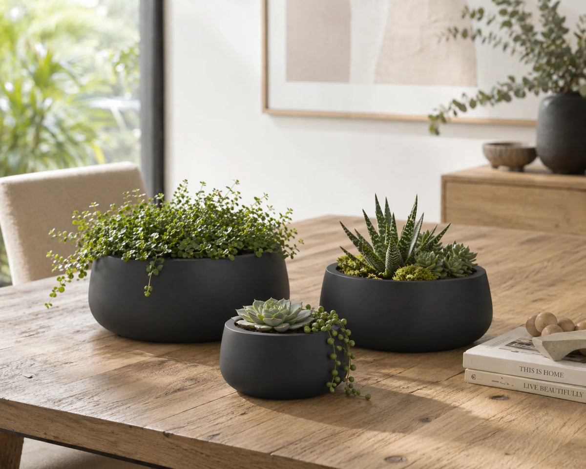 Luxury Soft Tapered Bowl Planter Set of 4 | Premium Pot Range | Matt Black